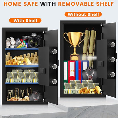 5.2 Cuft Large Fireproof Safe for Home Use, Digital Safe Box with Programmable Keypad, Spare Keys and Alarm System, Anti-Theft Security Safes for Home and Office