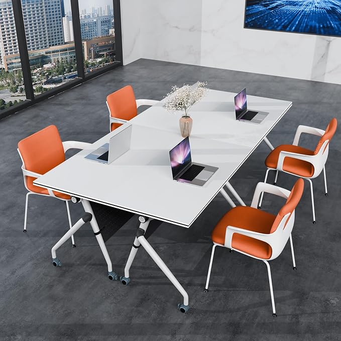 Conference Room Tables,47.2" Modern Office FoldingTraining Conference Tables,Flip Top Mobile Seminar Table with Lockable Wheels,Mobile Foldable Meeting Table for Classroom Office (white, 4 pack)