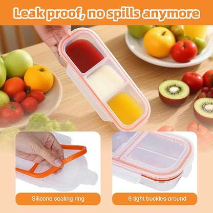 Stainless Steel Snack Containers with Lids, Reusable Condiment Storage Box, Divided Food Storage for School, Home, Travel, Multiple Compartment Leak-Proof Box (‎2 Compartment)