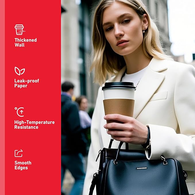 16 oz 500 Pack Coffee Cups with Lids and Sleeves, Hot Paper Coffee Cups with Lids, Disposable To Go Cups with Lid for Coffee, Tea, Hot Chocolate, Ideal for Cafes, Offices and Travel