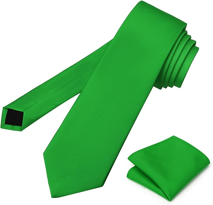 PenSee Men's Tie Set Solid Pure Color 3.15" (8CM) Classic Formal Plain Necktie and Pocket Square Set For Men