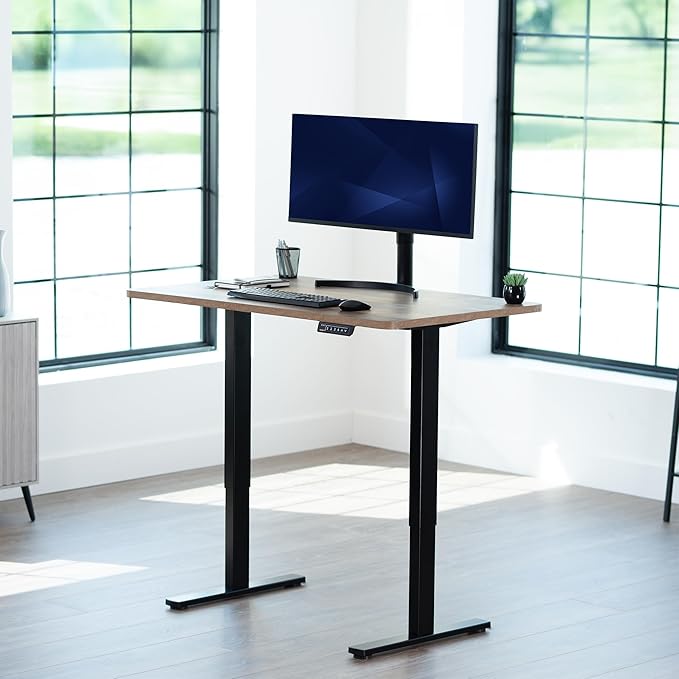 VIVO Electric 48 x 30 in Standing Desk, Memory Height Adjustment, 1B Series, One-Piece Reclaimed Wood Top, Black Frame, DESK-KIT-1B5P
