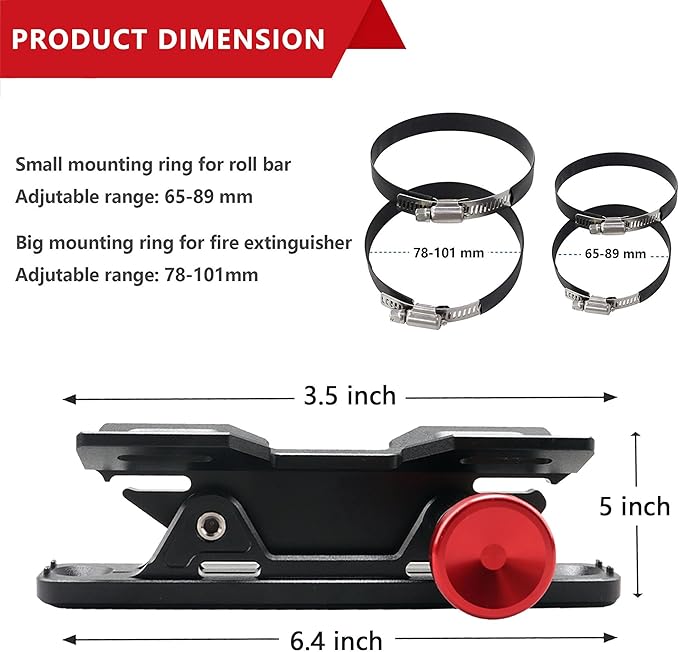 Car Fire Extinguisher Mount Bracket Aluminum Quick Release Roll Bar Fire Extinguisher Holder Mount Universal for Jeep Truck UTV ATV Semi