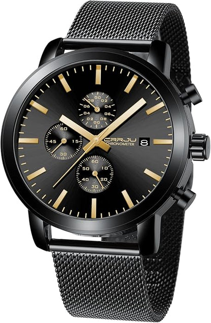 CRRJU Mens Stylish Casual Quartz Watches for Men Luxury Waterproof Calendar Chronograph Japan Movement Wristwatches