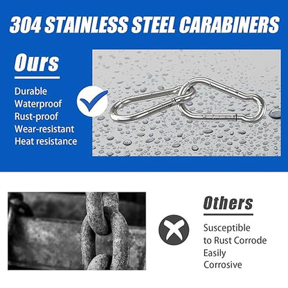 Large Carabiner Clip Hooks, 4pcs 6.2 inch Carabiners Heavy Duty, 304 Stainless Steel Spring Snap Hook Fits Camping Hanging Hiking Weight Lifting, Metal Clips for Rope or Chain