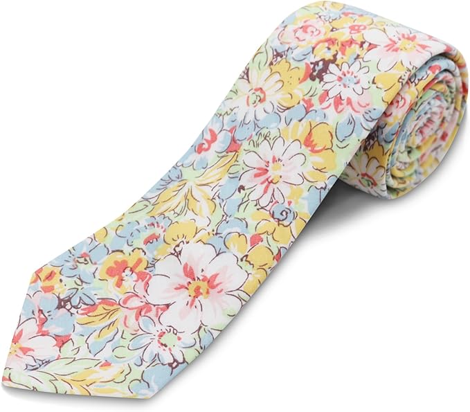 Cotton Floral Ties for Men 2.76" Men's Skinny Tie Linen Flower Printed Neck Tie for Wedding Dating Party