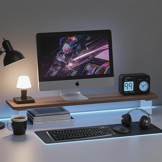 Dual Monitor Stand Riser, Wooden Computer Monitor Stand No Assembly Required Exquisite Monitor Stand for Computer Laptop Printer TV