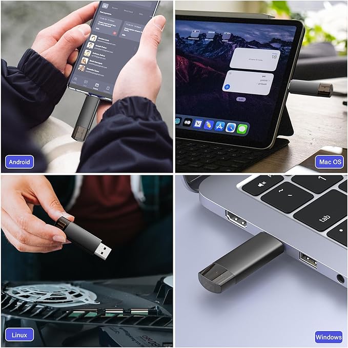 64GB USB C Flash Drive Dual USB 3.0 Flash Drive Type C + USB A Portable Type-C Flash Drive 2-in-1 USB-C Thumb Drive for Smartphone Tablet Computer Mac iPhone Black (5 Pack)