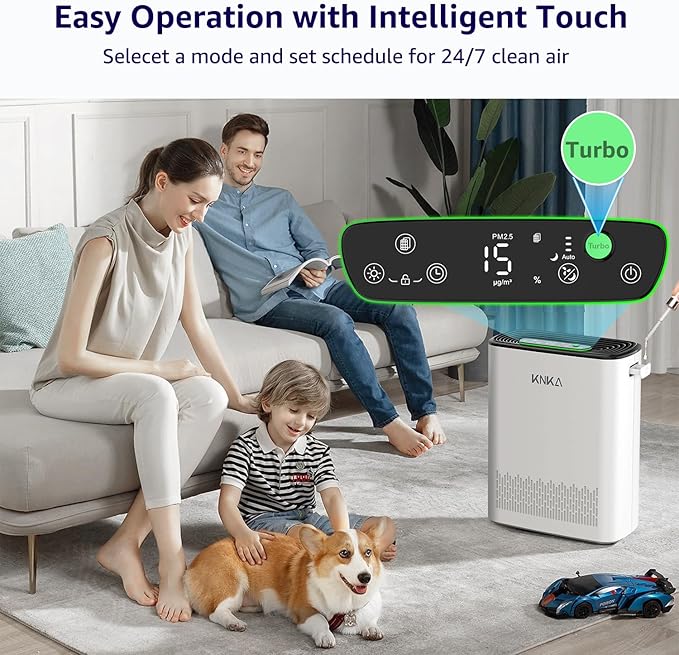 KNKA Air Purifiers for Home Large Room Bedroom Up to 2325 Ft², Washable Filters, Air Quality Monitor, Turbo Mode, Auto & Sleep Modes, HEPA Air Cleaner for Smoke, Dust, Pet Hair, Pollen (APH3000)
