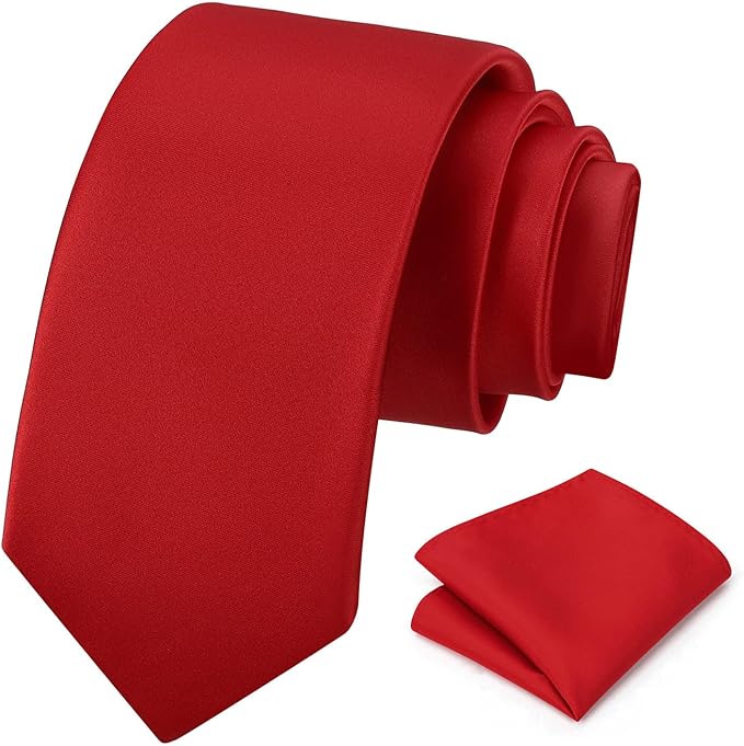 PenSee Men's Tie Set Solid Pure Color 3.15" (8CM) Classic Formal Plain Necktie and Pocket Square Set For Men
