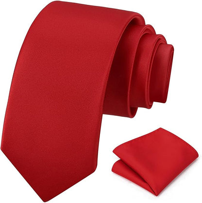PenSee Men's Tie Set Solid Pure Color 3.15" (8CM) Classic Formal Plain Necktie and Pocket Square Set For Men