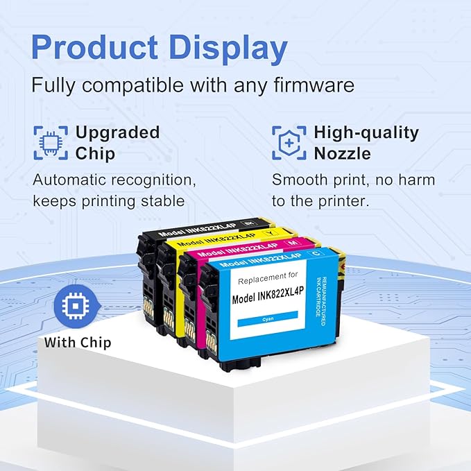 for 822XL Ink Cartridges Combo Pack Remanufactured Replacement for Epson 822XL Ink Cartridges for 822XL Printer Ink Epson use with WF-3820 Workforce Pro WF-4820 WF-3820 WF-4820 822