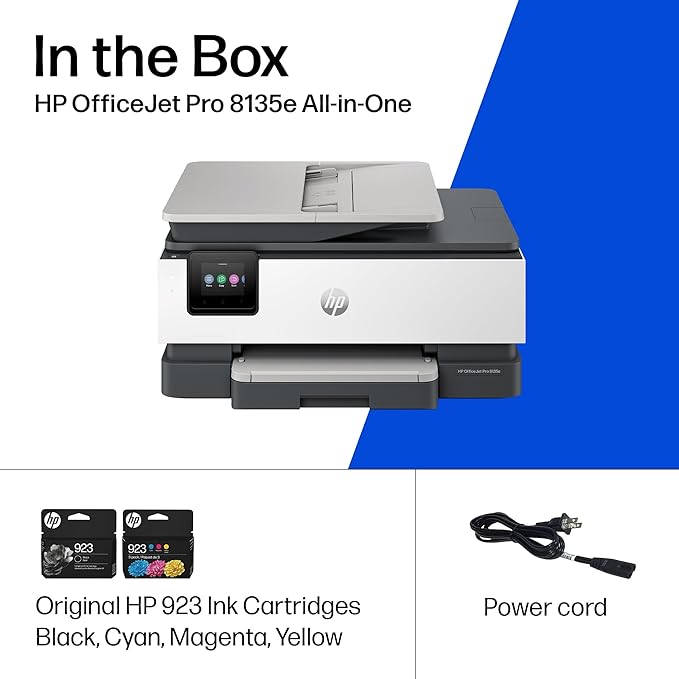 HP OfficeJet Pro 8135e Wireless All-in-One Color Inkjet Printer, Print, scan, Copy, fax, ADF, Duplex Printing Best-for-Home Office, 3 Month Instant Ink Trial Included, AI-Enabled (40Q35A)