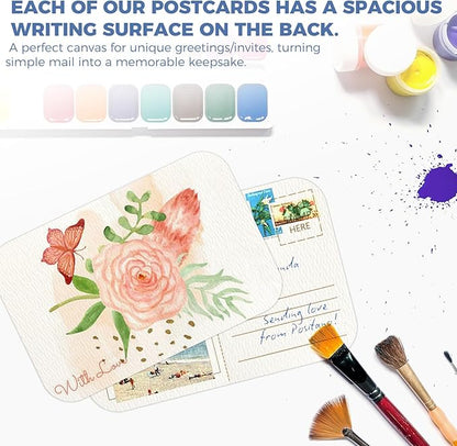 100 Sheets Watercolor Postcards 4 x 6 Inch 140lb/300gsm,100% Cotton,Acid-Free Heavyweight Art Paper with Hot Stamping Font Technology for Painting, DIY, Mailing, Invitations, Greeting Cards