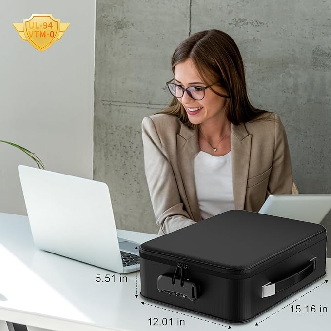 Fireproof Document Box With Combination Lock,Hard Case File Organizer Heat Insulated And Waterproof,Portable Home Travel Safe Storage Box For Important Documents Laptop,Files More