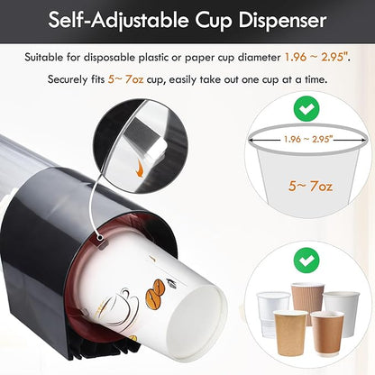 LBTING Cup Dispenser, Water Cooler Pull Type Cup Holder Fits 5oz - 7oz Cone or Flat Bottom Cups, Paste or Screw Plate Wall Mount, 16" Tube Length Black
