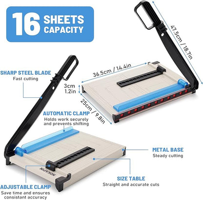 Paper Cutter, Paper Slicer with Safety Guard and Blade Lock, 12" Cut Length Guillotine Paper Cutter with 16 Sheet Capacity, Paper Cutters and Trimmers for Cardstock Cardboard (White)