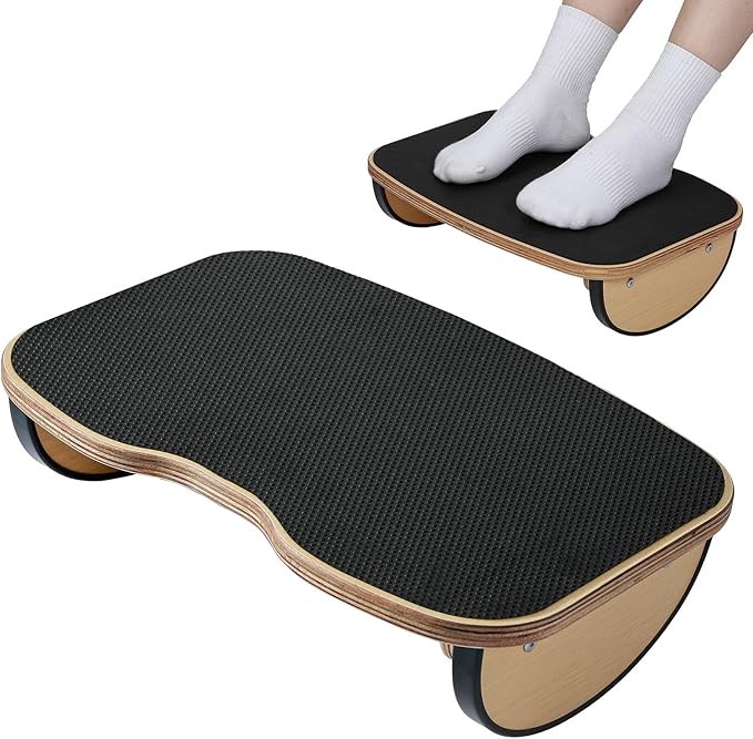 Wood Foot Stools for Under Office Desk,Ergonomic Rocking Footrest with All-Non-Slip Mat,Foot Rest for Under Desk at Work,Feet Support Leg Under Stools Footrest for Home Office Gaming