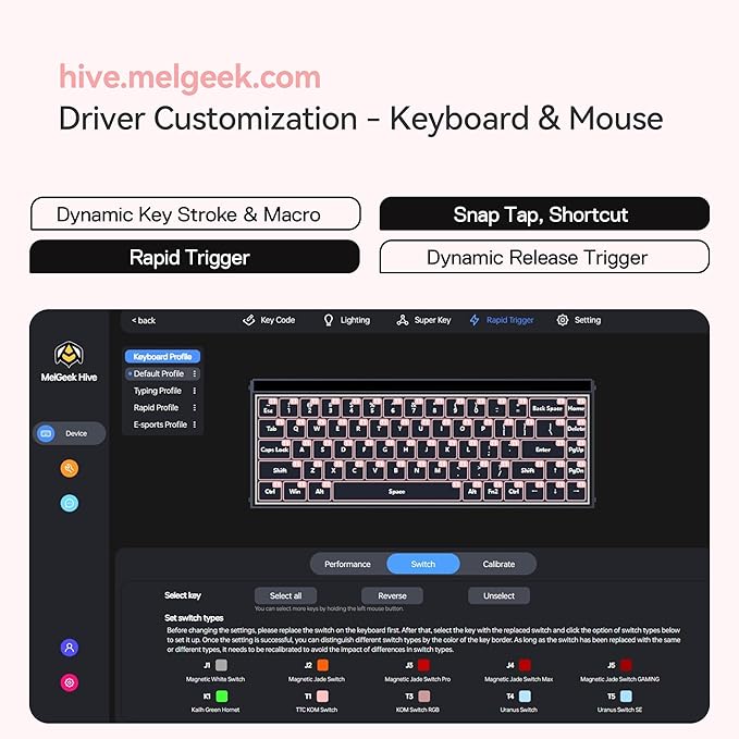MelGeek MADE68 Pro Wired Keyboard, Hall Effect Magnetic Switch Gaming Keyboard, 65% Compact Rapid Trigger, Hot-Swappable, RGB Snap Tap & Adjustable Actuation, Online HIVE Custom (Pink)