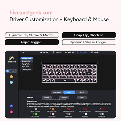 MelGeek MADE68 Pro Wired Keyboard, Hall Effect Magnetic Switch Gaming Keyboard, 65% Compact Rapid Trigger, Hot-Swappable, RGB Snap Tap & Adjustable Actuation, Online HIVE Custom (Pink)