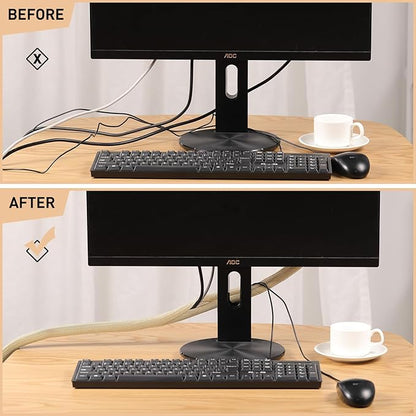 AGPTEK Cable Sleeve Cover, 2 Pack 5ft - 1.2 inch Desk Cord Organizer Cable Hider, Home Office Wire Management Computer TV Wire Loom Tubing, Pet Proof Cord Protector, from Cat Dog Chewing, Wood Color