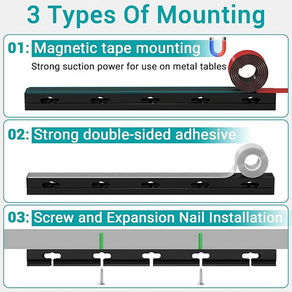 Cable Raceway - Magnetic Cable Management Under Desk with Upgraded Aesthetic Large Hole, Cord Organizer Kit for Hiding Computer, Gaming Desk, Network, Power Cord, TV - 8PCS 8x15.7in Black