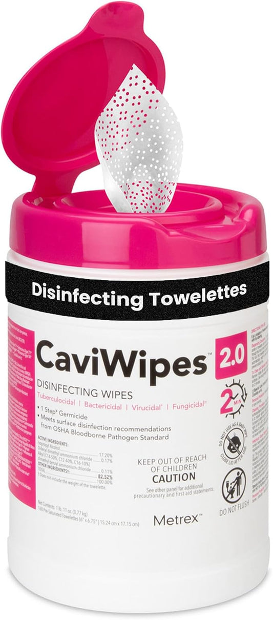 Metrex CaviWipes 2.0 Surface Disinfectant Towelettes – Durable Non-Woven Disinfecting Wipes for Hard, Non-Porous Surfaces in Healthcare & Clinical Setting – 160 Wipes per Canister (Pack of 1)