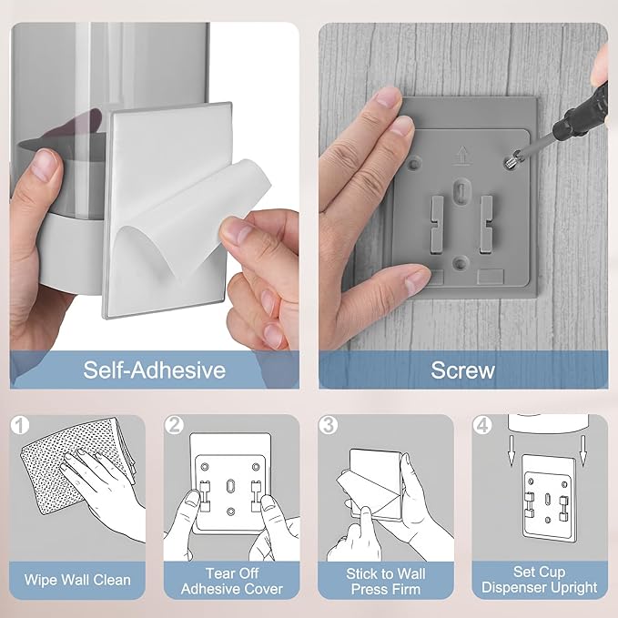 MYITYARD Cup Dispenser, Pull Type Wall Mount Cup Holder for Water Cooler Fit 3oz-5oz Disposable Paper and Plastic Cups, Bathroom Mouthwash Cup Dispenser for Home, Office, Gym, Hospital (Grey)