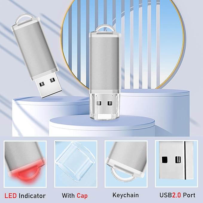 4GB USB Flash Drive 20 Pack Nicepicten Thumb Drives Pack Jump Zip Drive USB 2.0 Flash Drives Mulitipack 4GB Memory Stick with Labels & Lanyards - Silver
