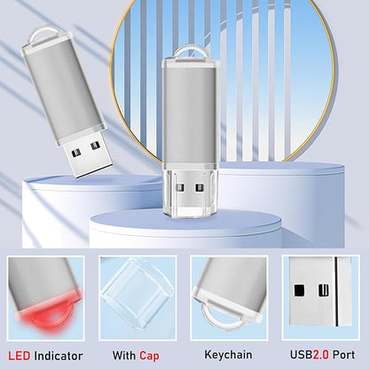 8GB USB Flash Drive 20 Pack Nicepicten Thumb Drives Pack Jump Zip Drive USB 2.0 Flash Drives Mulitipack 8GB Memory Stick with Labels & Lanyards - Silver