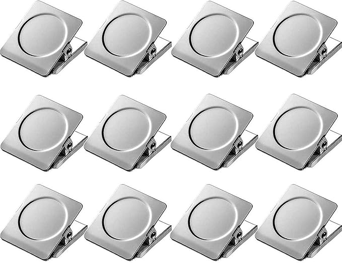 Strong Magnet Clips 1.2 Inch - 12 Packs Heavy Duty Metal Magnetic Clips for Refrigerator, Magnetic Clip for Whiteboard, Picture, Office Magnets, Magnets Clipboard for White Boards
