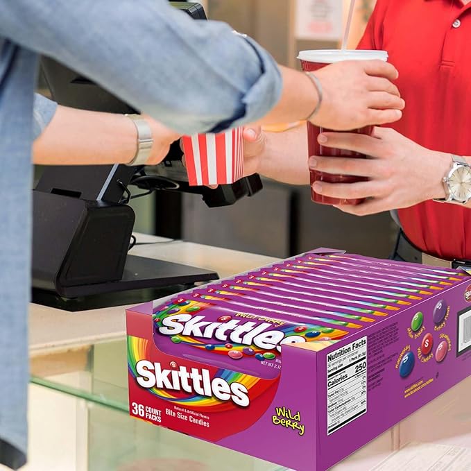 SKITTLES Wild Berry Chewy Candy Full Size Movie Night Party Favor Candy Packs Bulk Box, 2.17 oz, (Pack of 36)