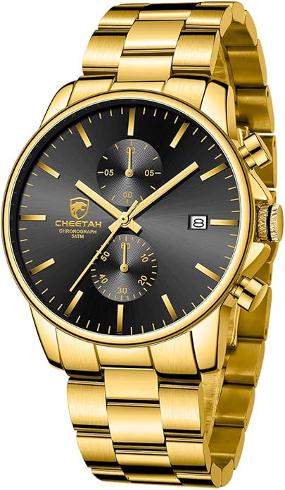 GOLDEN HOUR Fashion Business Mens Watches with Stainless Steel Waterproof Chronograph Quartz Watch for Men, Auto Date
