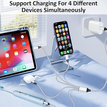 USB C Splitter Multi Charging Cable,USB A/C to USB C QC 3.0 Fast Charging[2Pack 4Ft], 4 in 2 Multi Charger Cord, with 4 Type-C Connectors Compatible with Cell Phones Tablets and More