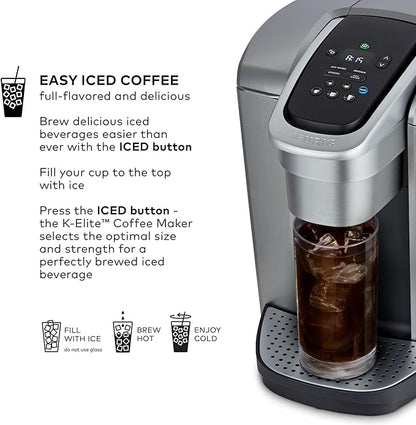 Keurig K-Elite Single Serve K-Cup Pod Coffee Maker, with Strength and Temperature Control, Iced Coffee Capability, 8 to 12oz Brew Size, Programmable, Brushed Silver