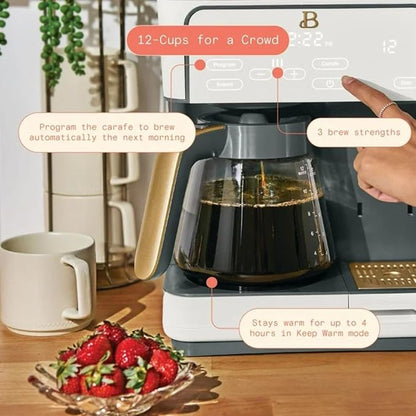Beautiful Multi-Brew Coffee Maker – 12-Cup Carafe & Single-Serve Pod or Grounds, Iced Coffee Mode, Programmable Touch Display, Includes Filters (White Icing)