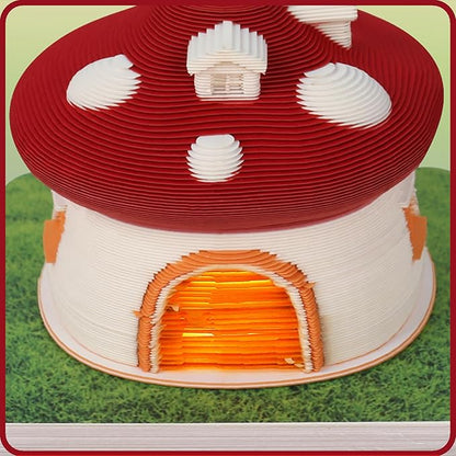 3D Time Piece Calendar 2026 DIY Calendars Tear Away Carving Art 3D Memo Pad Calendar With LED Lights sculpture artsy pads calendar notepad for Desktop Decor-Red Mushroom House