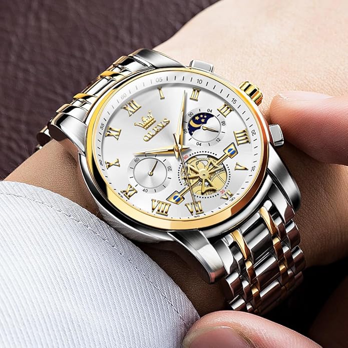 OLEVS Watches Men Waterproof Luxury Big Face Mens Watch Stainless Steel Quartz Analog Dress Watches for Men Luminous Multifunction Man Watch Relojes De Hombre