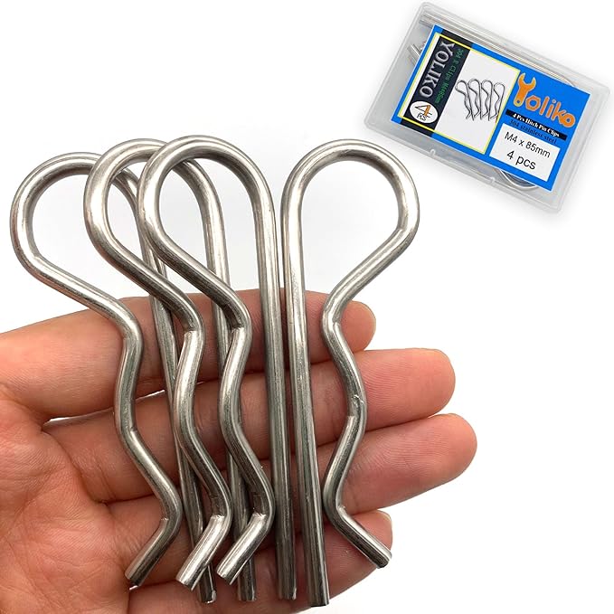 4 Pcs Heavy Duty Stainless Steel Cotter Pin R Clip Large Spring Retaining Wire Hair Pins Hitch Pin Clips Large Carter Pins for Trailer Pin Clips Lock System M4x85 Keeper Pins