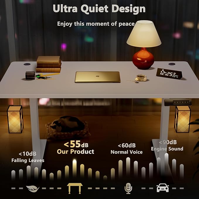 Himimi Electric Standing Desk Adjustable Height,63 x 24 inch Sit Stand up Adjustable Desk with Memory Presets,Portable Computer Desk for Gaming/Working,Free Hook, Lockable Wheels,Mouse Pad,White