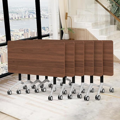 Conference Room Table, 55 Inch Folding Conference Tables with Wheels, Modern Office Meeting Table, Easy Flip & Nest Design, Rectangular Seminar Tables with Metal Frame for 2-24 People(B 6PCS)