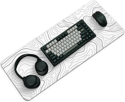Large Computer Mouse Pad with Non-Slip Base for Desktop, Cute Gaming Mouse Mat with Stitched Edges, Long Extended Anime Mousepad for Laptop, 31.5 x 11.8 inches (White Topographic Map)