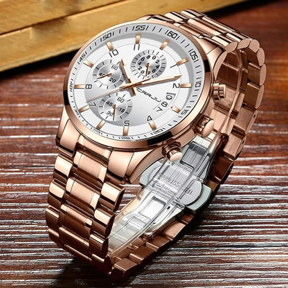 CRRJU Men's Fashion Stainless Steel Watches Date Waterproof Chronograph Wristwatches,Black Steel Band Waterproof Quartz Watch for Men