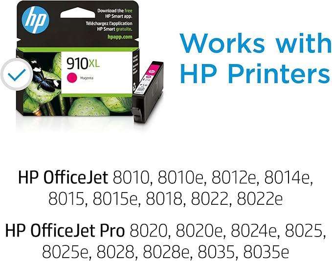 HP 910XL Magenta High-yield Ink Cartridge for HP Printers | Works with Printer Series: OfficeJet 8010, 8020, Pro 8020, 8030 | Eligible for Instant Ink | 3YL63AN