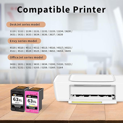 XJI Remanufactured Ink Cartridges Replacement for HP Ink 63 XL 63XL (Black, Tri-Color Combo Pack), Work for OfficeJet 3830 3833 5255 5258 5260 Envy 4510 4520 4650 DeskJet 2132 3630 Printer