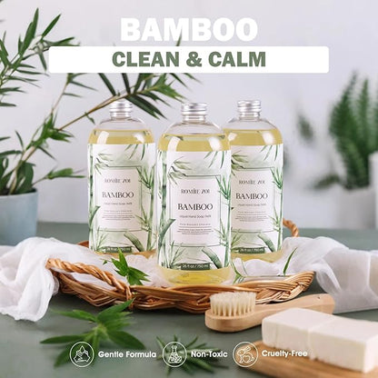 ROMIIE ZOI Liquid Hand Soap Refills Set – Bamboo Scent – 750ML x 3 Bottles Refill – Gentle Formula with Essential Oils – Biodegradable & Cruelty-Free for Sensitive Skin, Kitchen & Bathroom