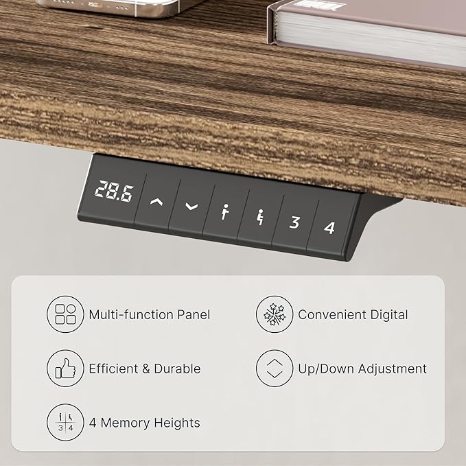FLEXISPOT EN2 Whole-Piece Standing Desk with Clamp Power Strip, 48 x 30 Electric Stand Up Height Adjustable Desk with Cable Management (Black Frame + 48" Black Walnut Desktop, 2 Packages)