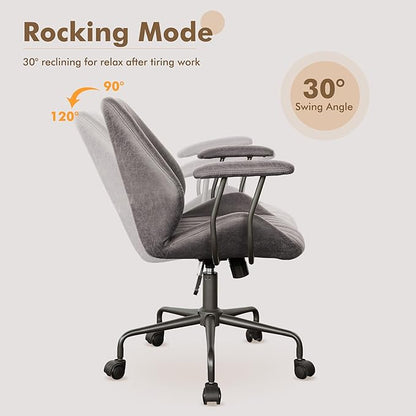 Mid Back Office Chair Mid Century Modern Executive Chair,Lumbar Support Ergonomic Home Office Desk Chair,Rolling Swivel Task Chair Task Chair Armrests Height Adjustable,350lbs (Gray)