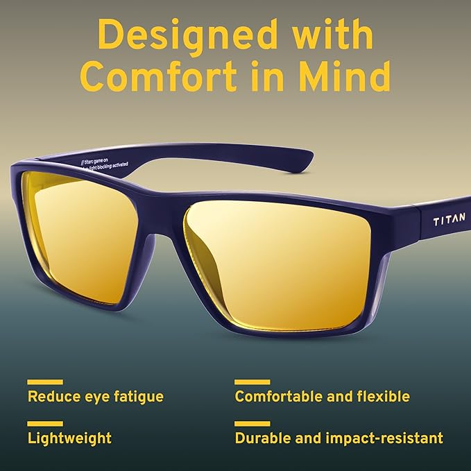 Titan Gaming Glasses, Anti Blue Light Glasses Men, UV400 Protection Blue Light Blocking Glasses for Computer Eye Strain