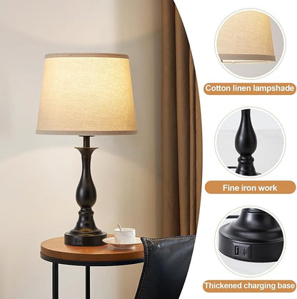 Bedside Table Lamp Touch Control Bedroom Lamps with USB-C USB-A Charging Port 3 Way Dimmable Touch Lamps for Nightstand Living Room Bedroom Dorm Home Office Reading, Set of 2